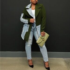Olive Green and Denim Women's Blazer